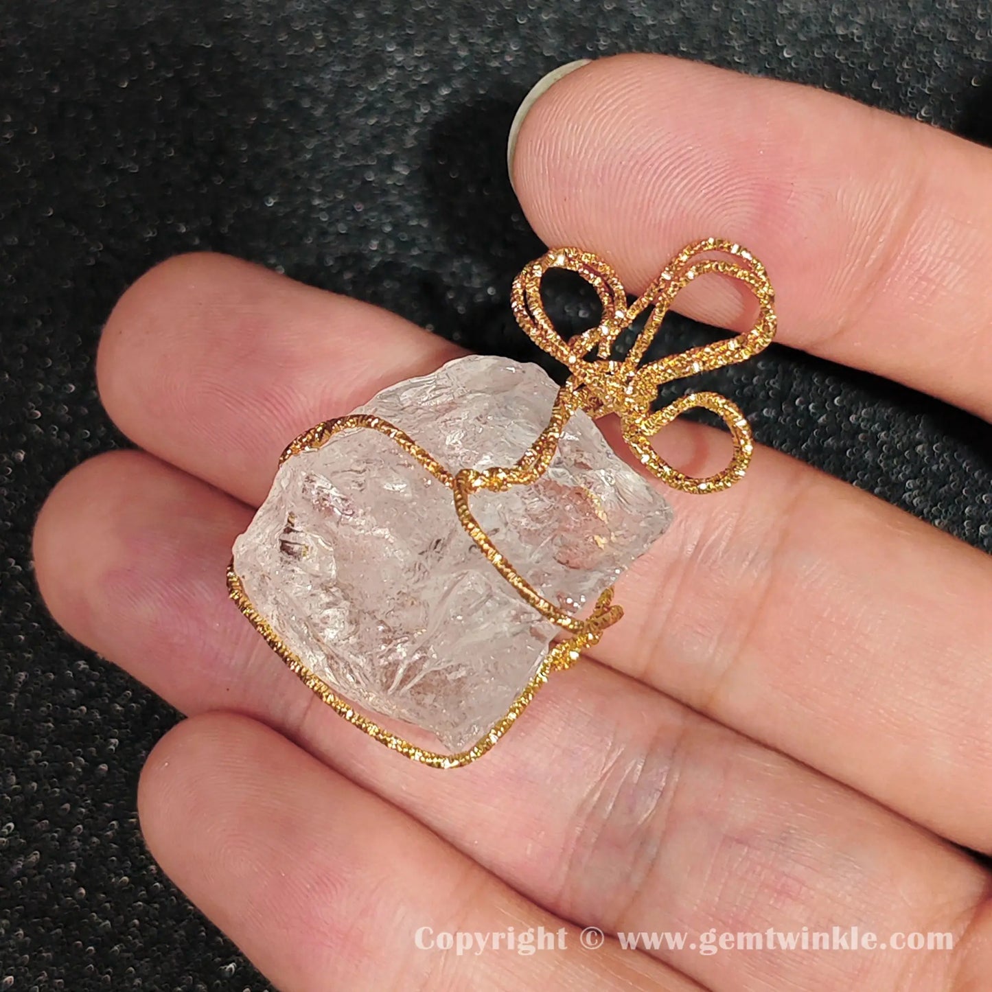 Semi Translucent Clear Quartz Gold Wire Pendant 3cm