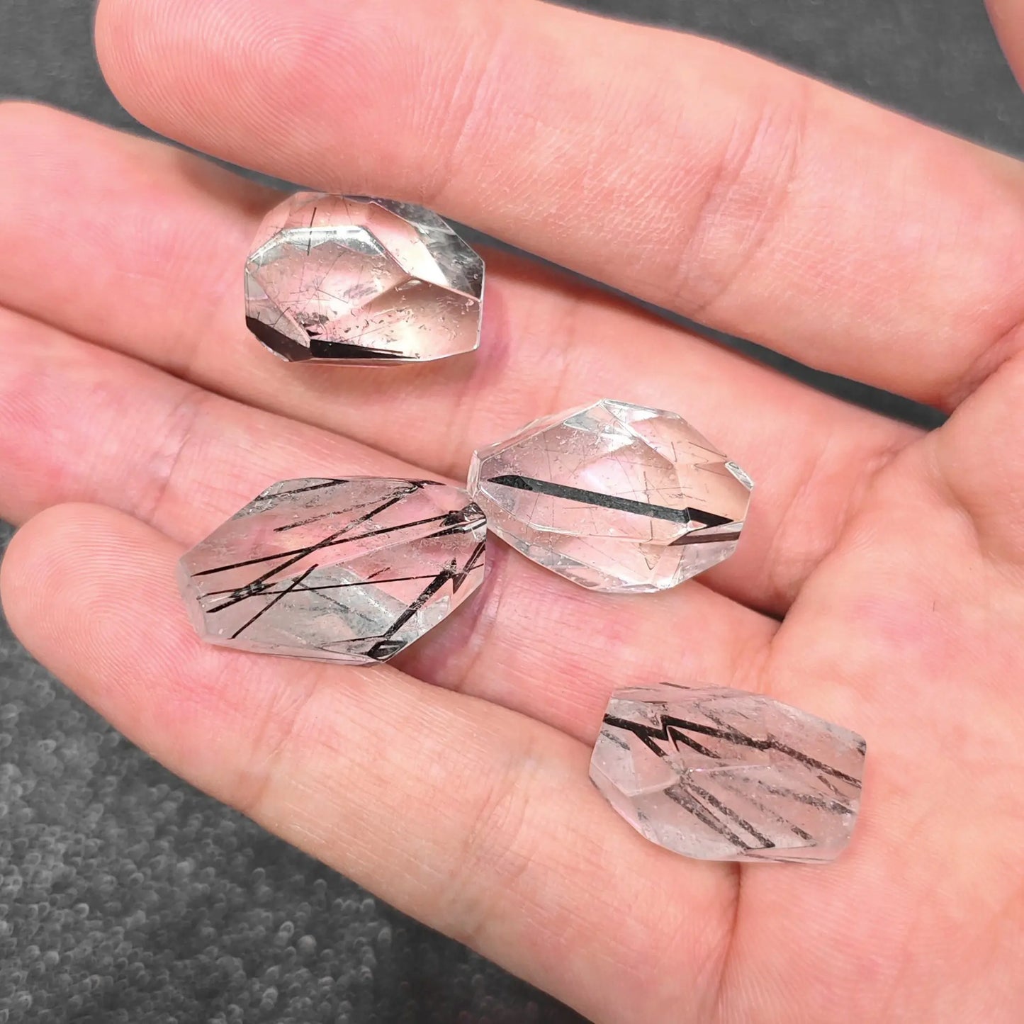 trio of loose 20mm black tourmaline quartz geometric focal beads for artisan jewelry supplies
