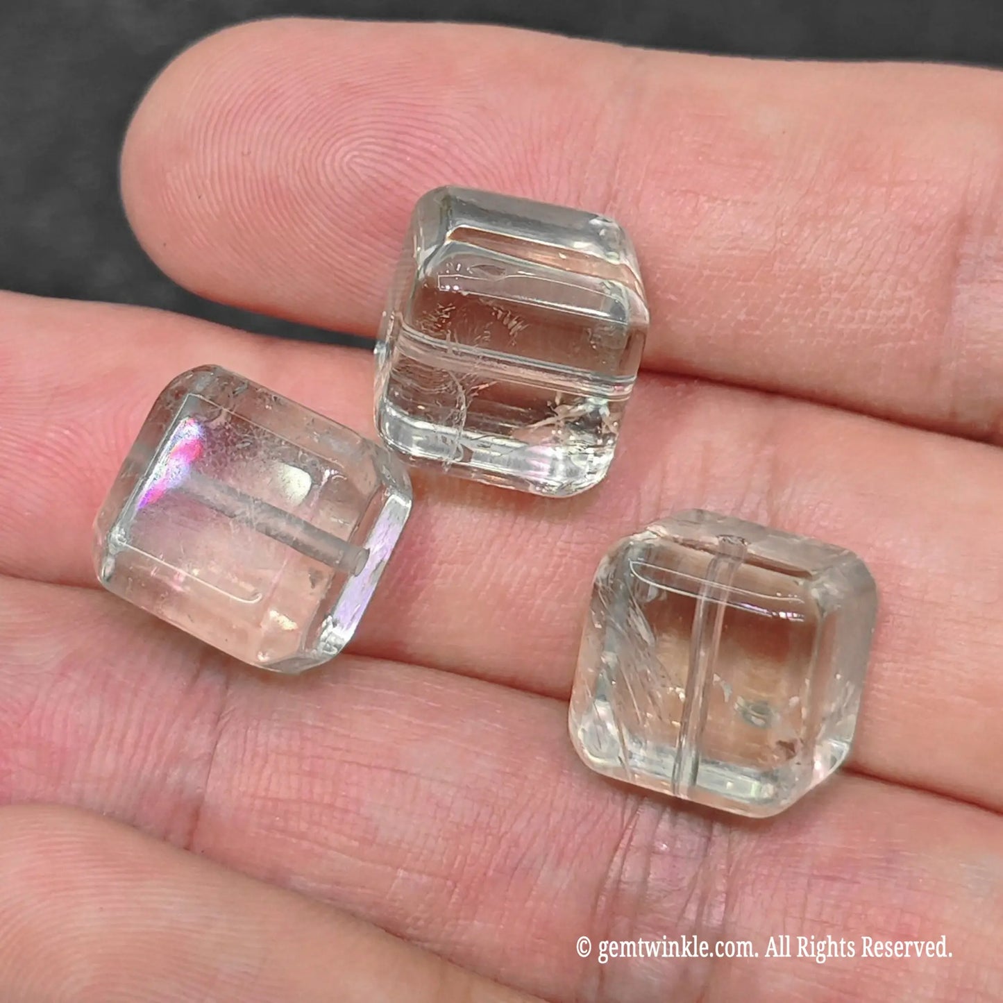 prasiolite loose cube beads catching light with soft pale mint green reflections
