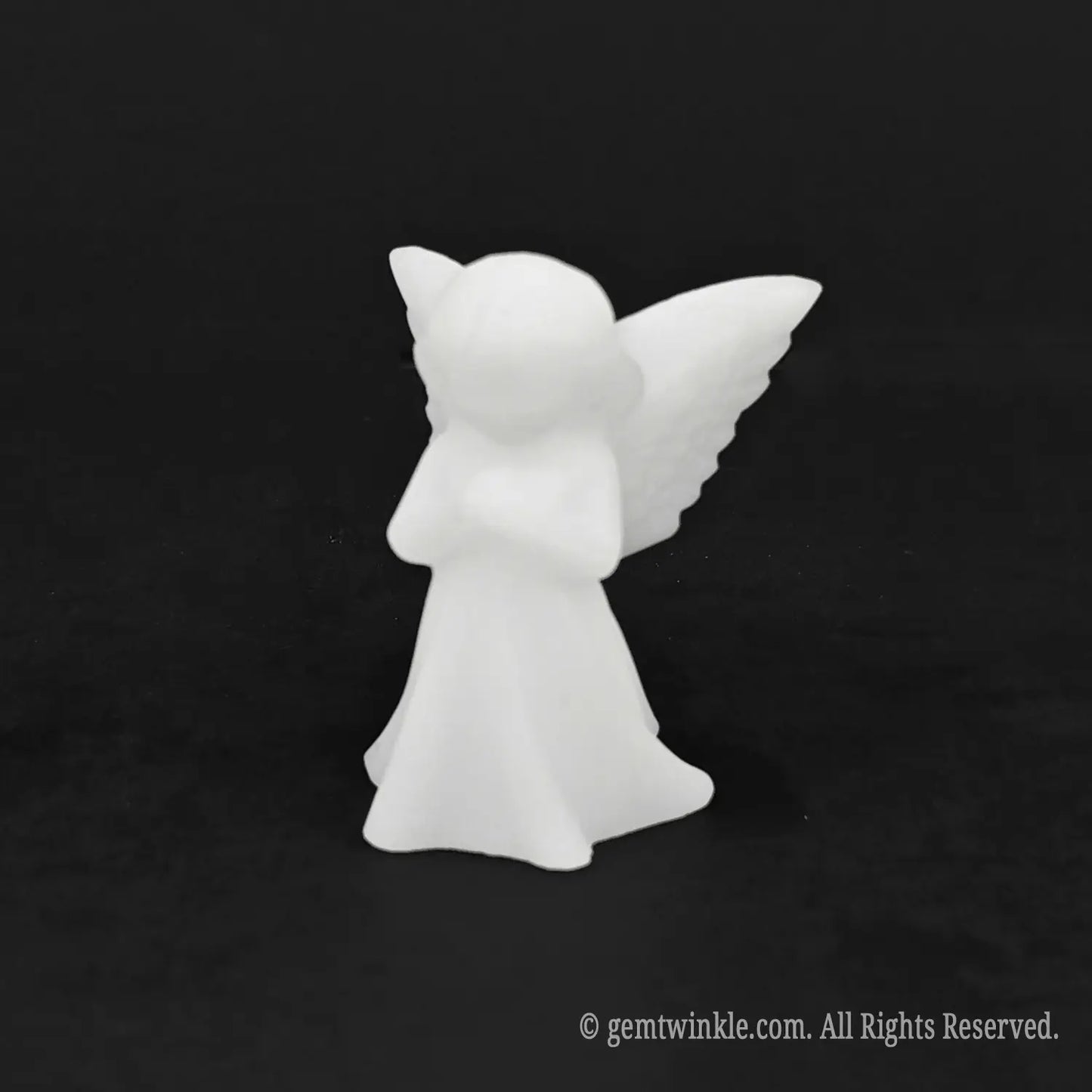 Full front view of a pure white marble pocket angel statue used as a sympathy keepsake or healing comfort stone