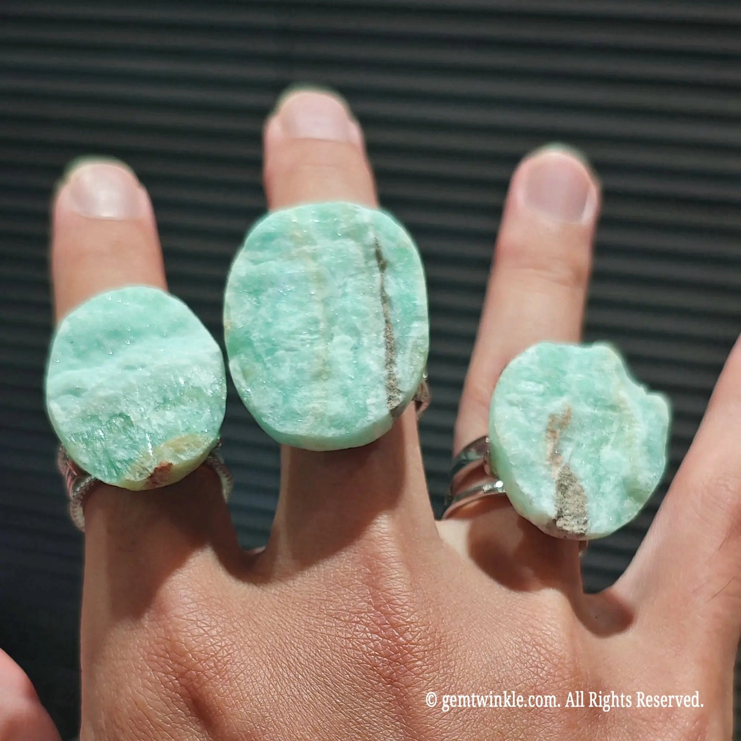 raw blue green hemimorphite gemstone slab rings displaying unique organic edge contours
