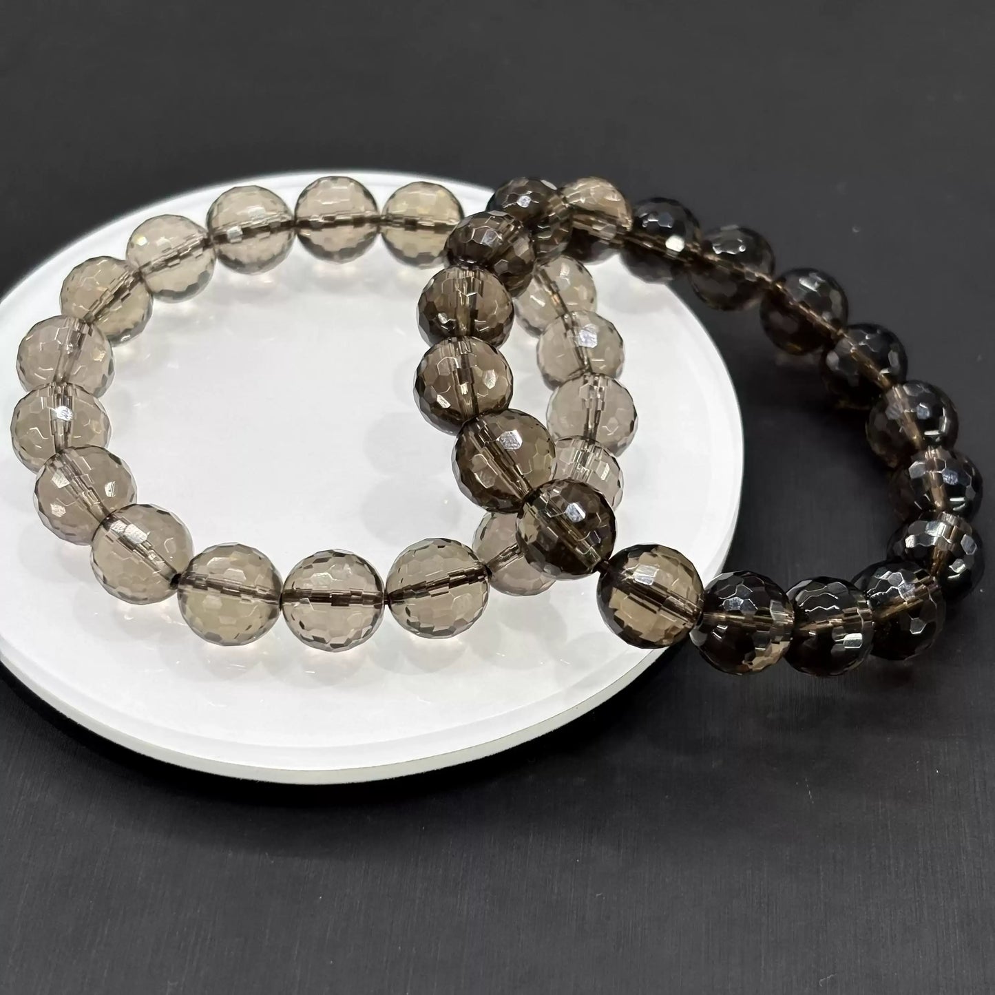 Natural Smoky Quartz Faceted Bracelet – Minimalist Dark Gray Crystal Beads, Root & Sacral Chakra Symbolism, Unisex Stretch Elastic