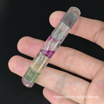 top view of 14mm multi color fluorite smooth bar bead bracelet 17cm