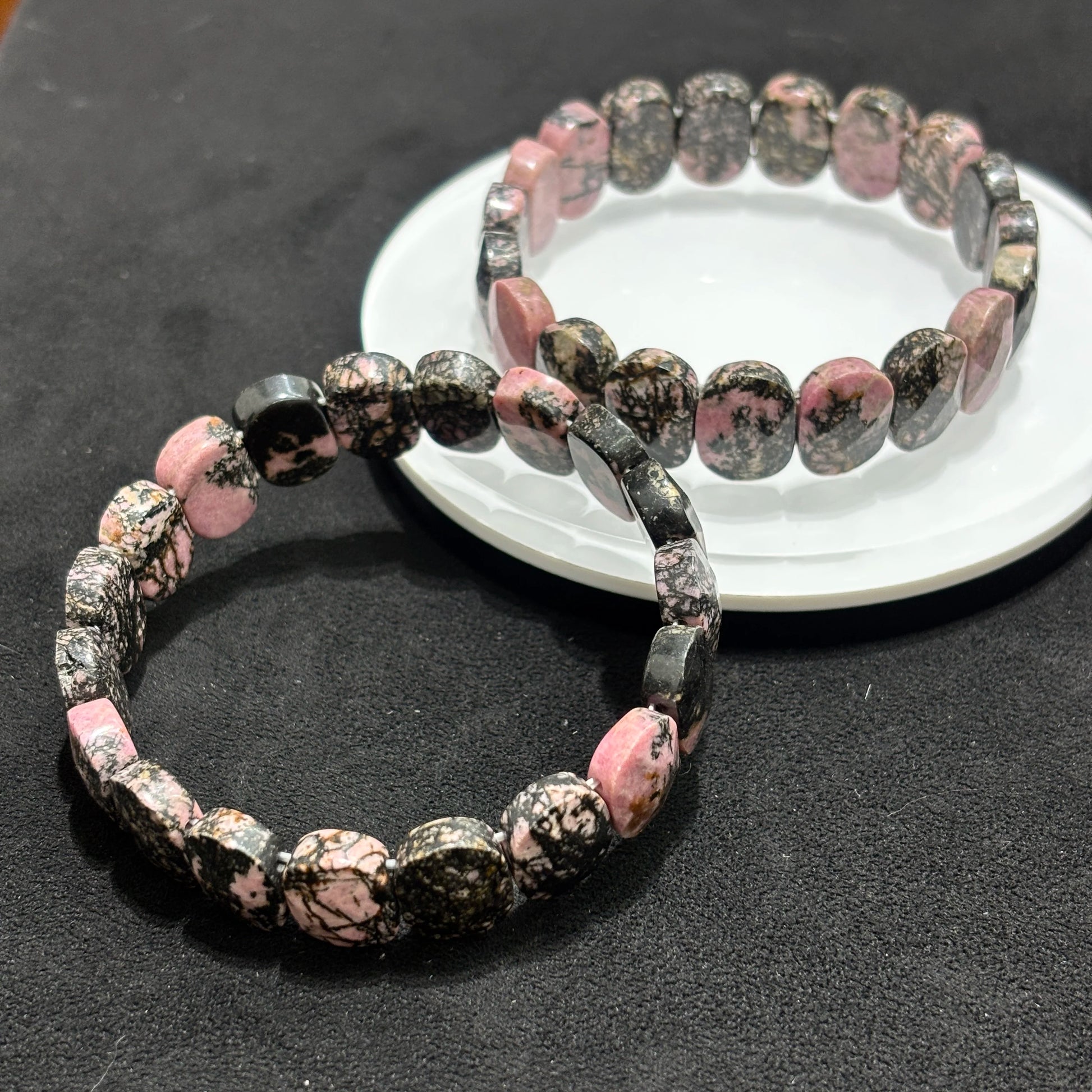 18cm Elastic Stretch Rhodonite Bangle Bracelet - Ready to Wear Jewelry