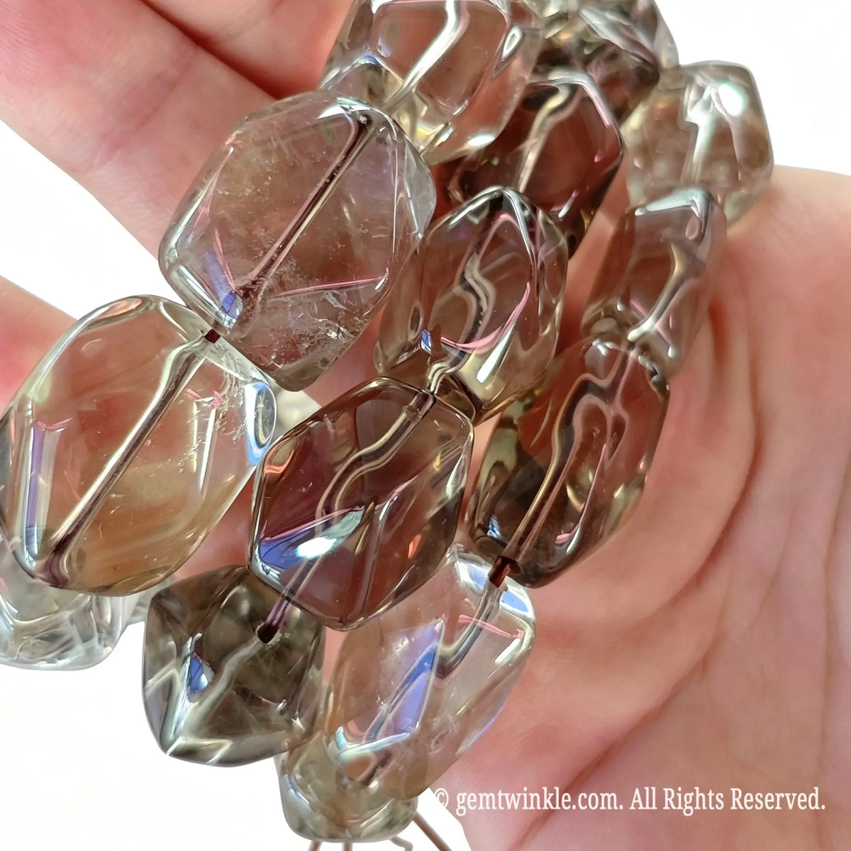 Preview of single-strand 20mm freeform smoky quartz nugget bead bracelet on elastic cord