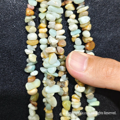 Detailed view of long 75cm natural amazonite chipped strand ready for DIY jewelry projects[cite: 6]
