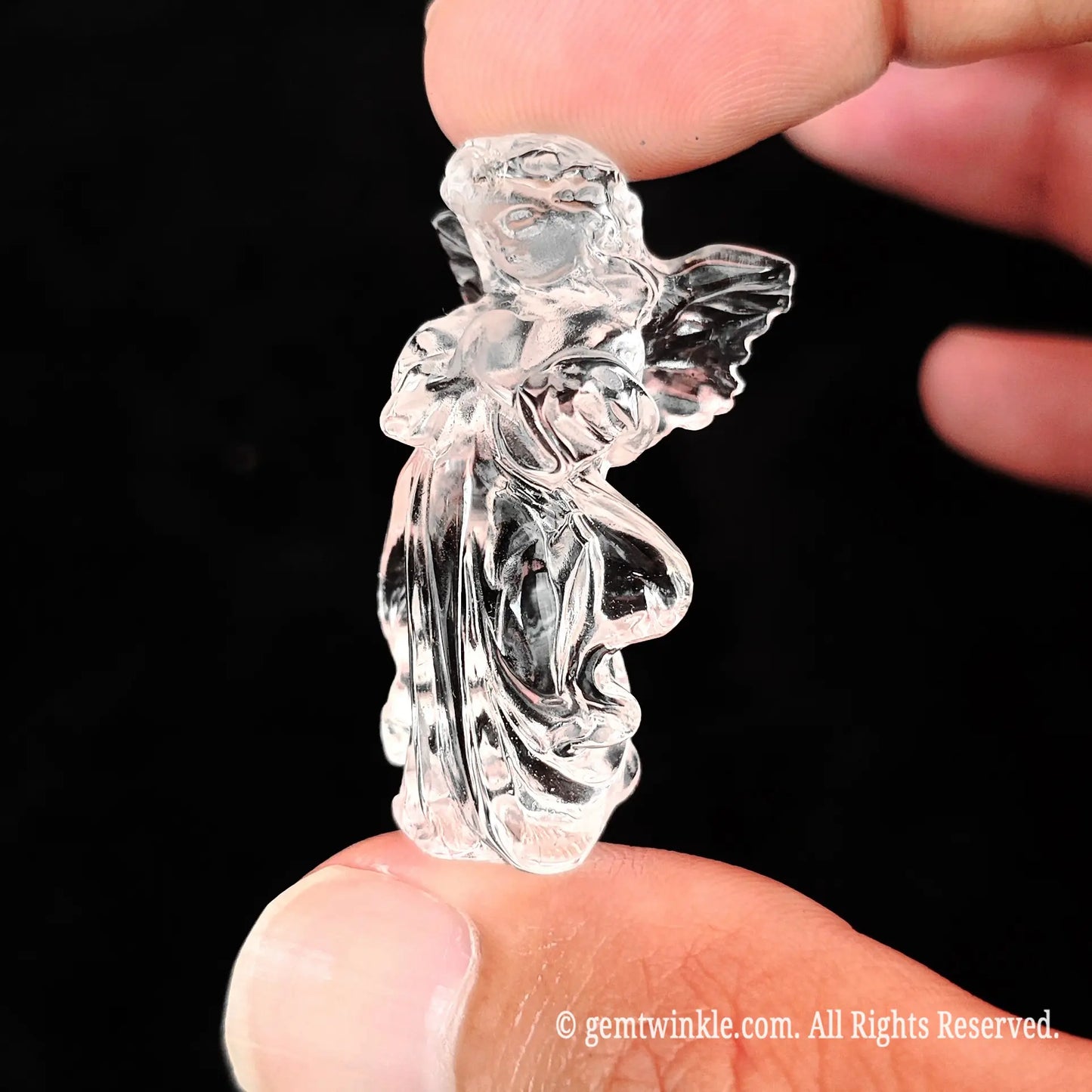 mini clear quartz angel statue size reference preview