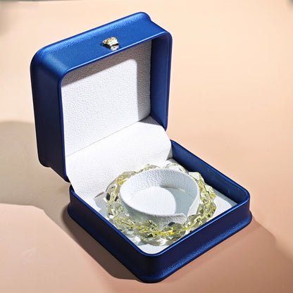 Clear presentation: citrine faceted bracelet nestled in premium blue gift box with white velvet lining