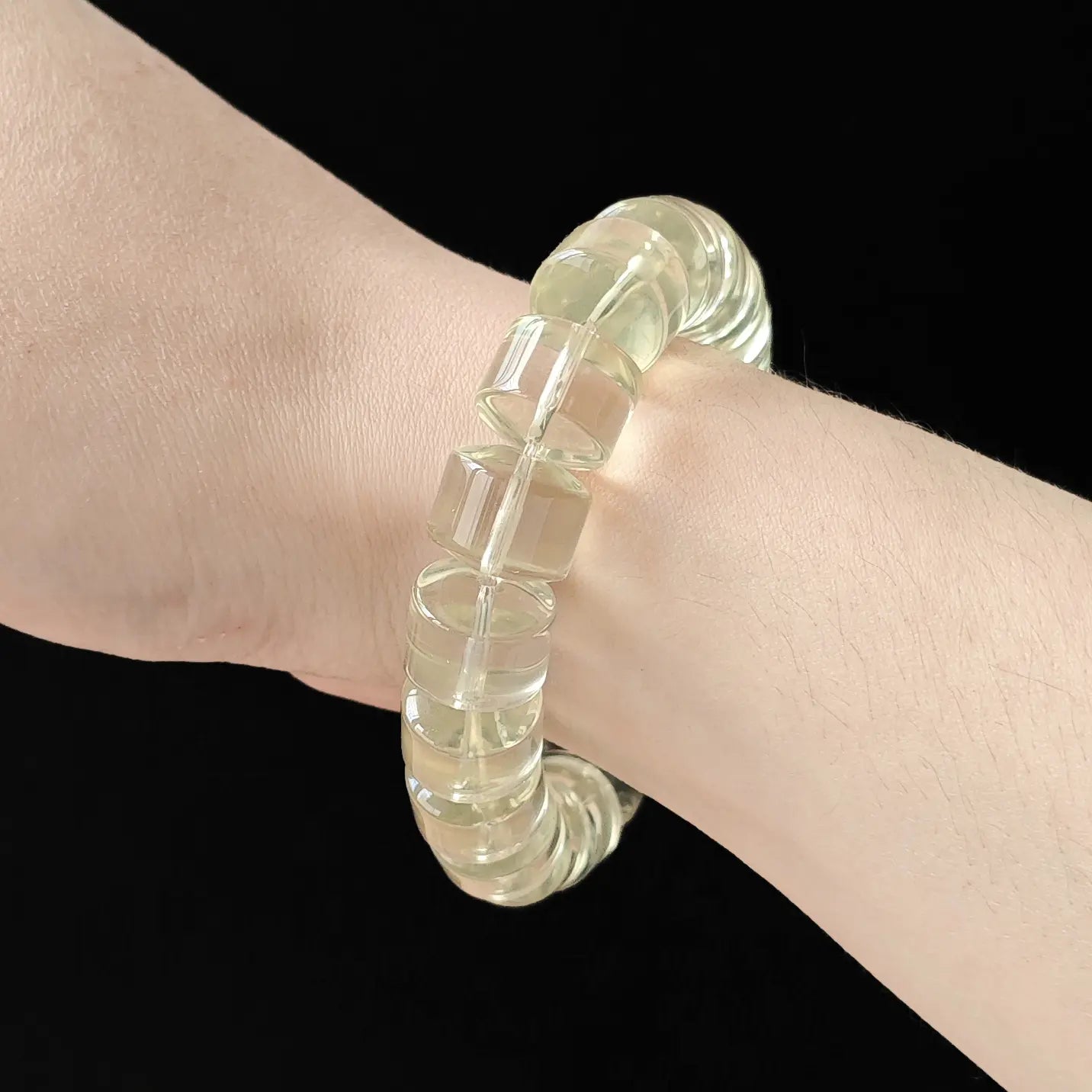 Lemon citrine wheel bracelet worn on wrist—demonstrating fit, gentle drape, and vibrant yellow glow in natural lighting