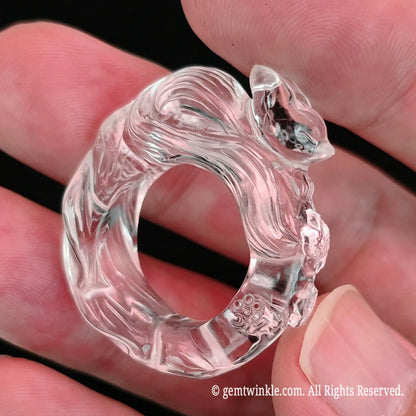 Clear Quartz Sculpted Fox Crystal Ring | Carved Band