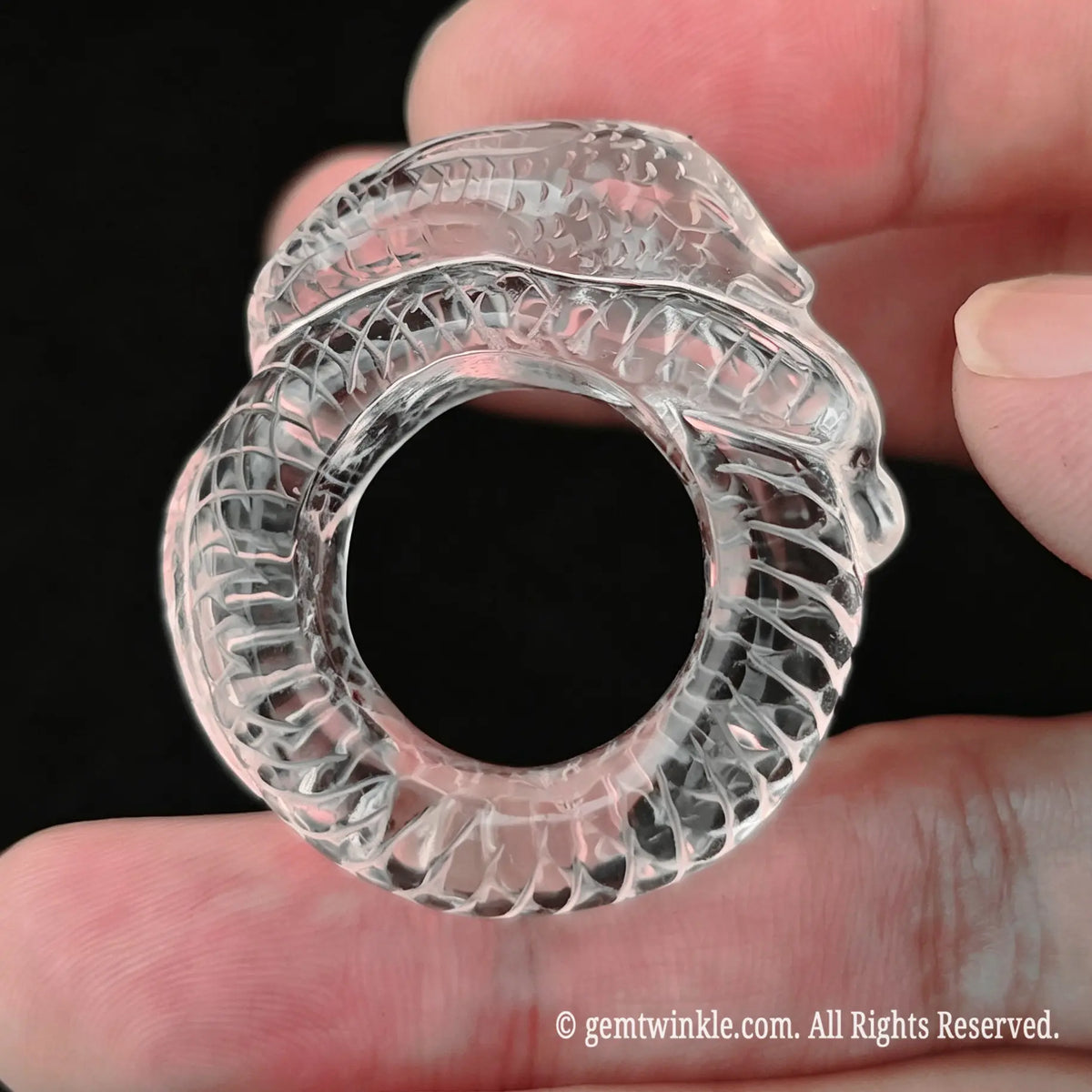 Clear Quartz Sculpted Snake Crystal Ring | Carved Band