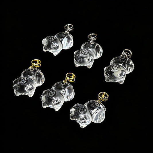 Natural clear quartz cartoon horse charm pendants with gold and silver hooks; transparent crystal, DIY jewelry making