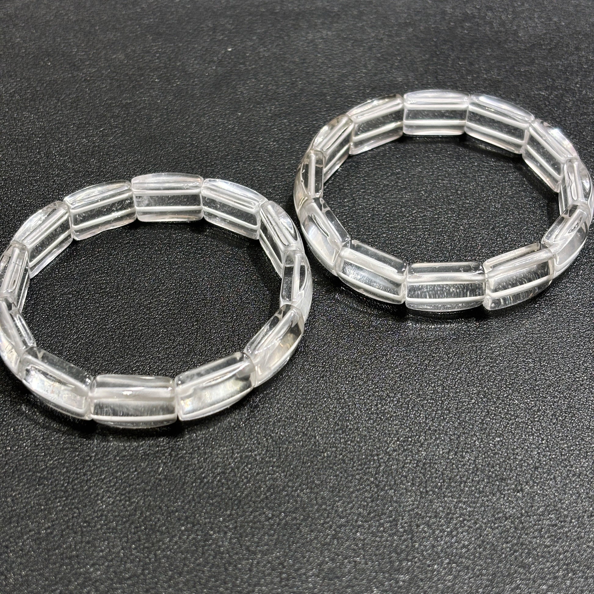 Natural clear quartz square tablet bead bracelet