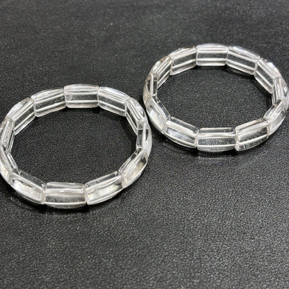 Natural clear quartz square tablet bead bracelet
