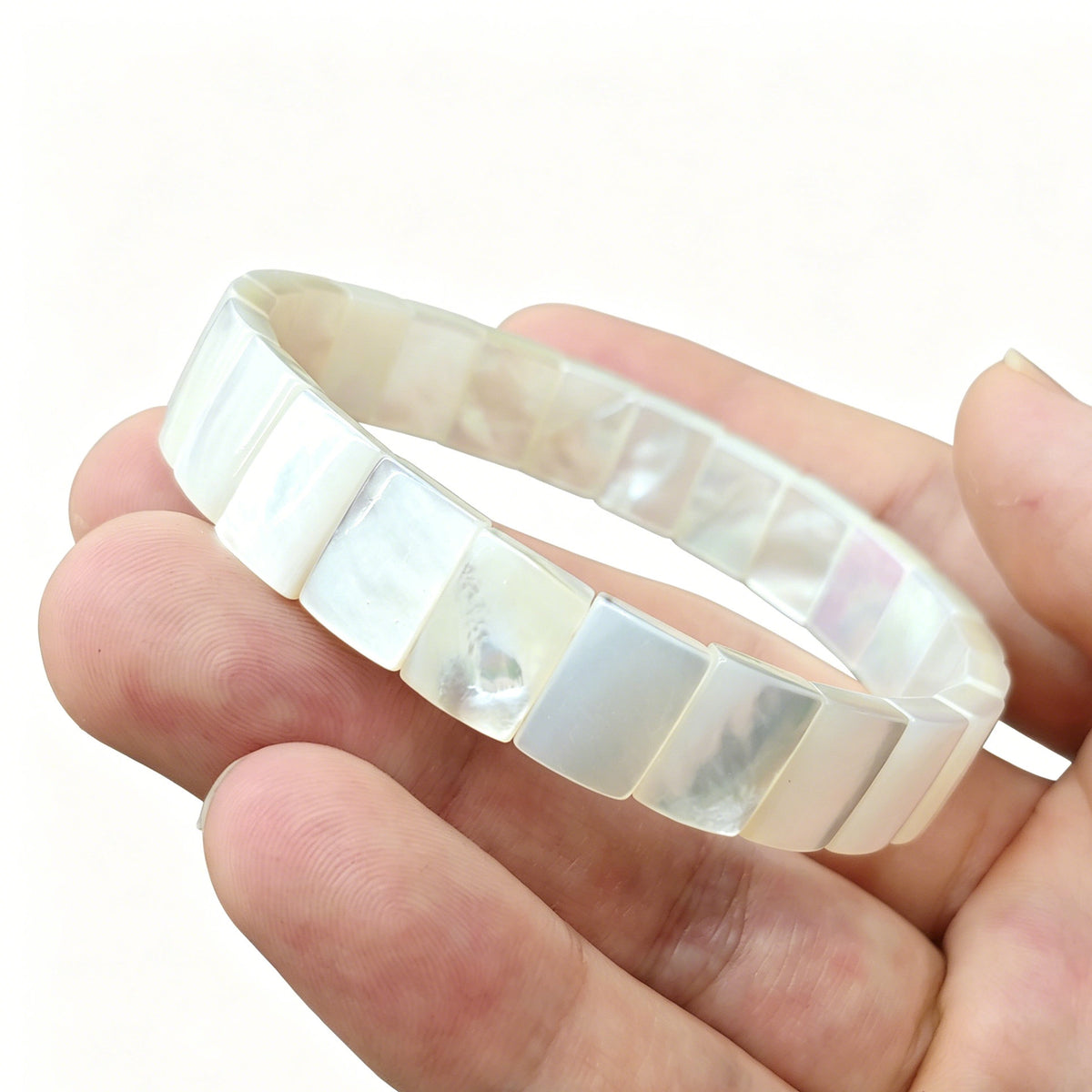 White Mother of Pearl Square Tablet Bracelet – Soft Aesthetic Stackabl ...
