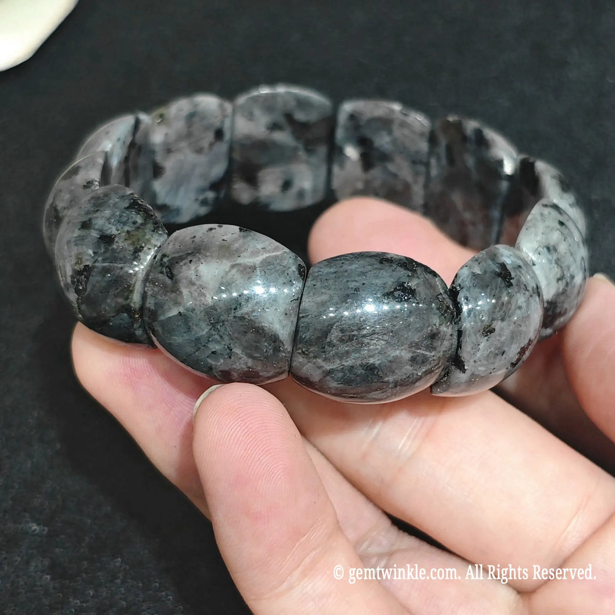Flashy Black Labradorite Gemstone Bracelet Display