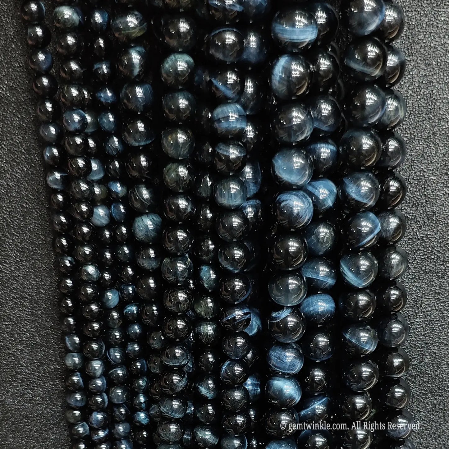 Assorted 4mm to 14mm natural blue tiger eye beads for small scale wholesale store