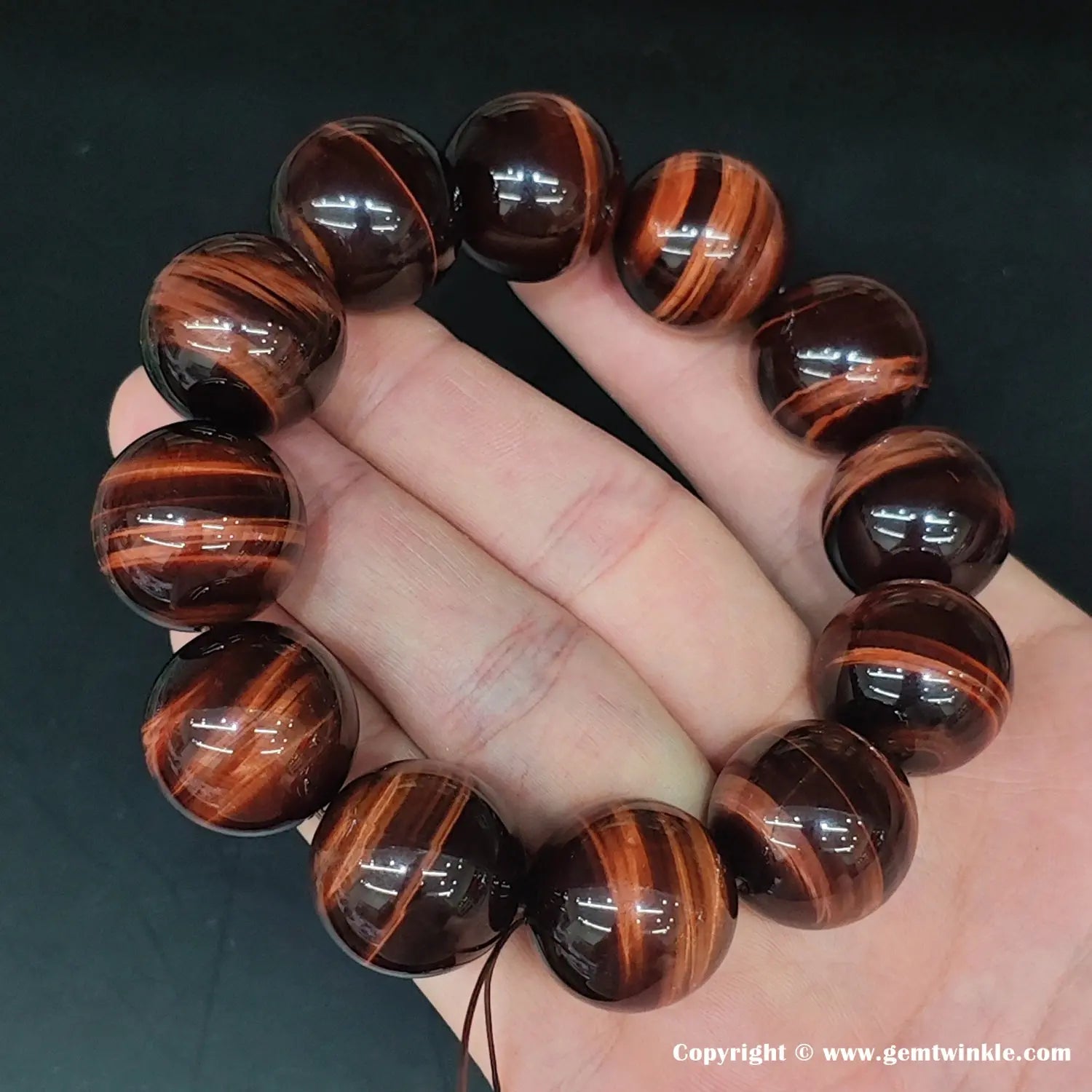 Full View: Multi-Size Red Tiger Eye Bead Bracelet