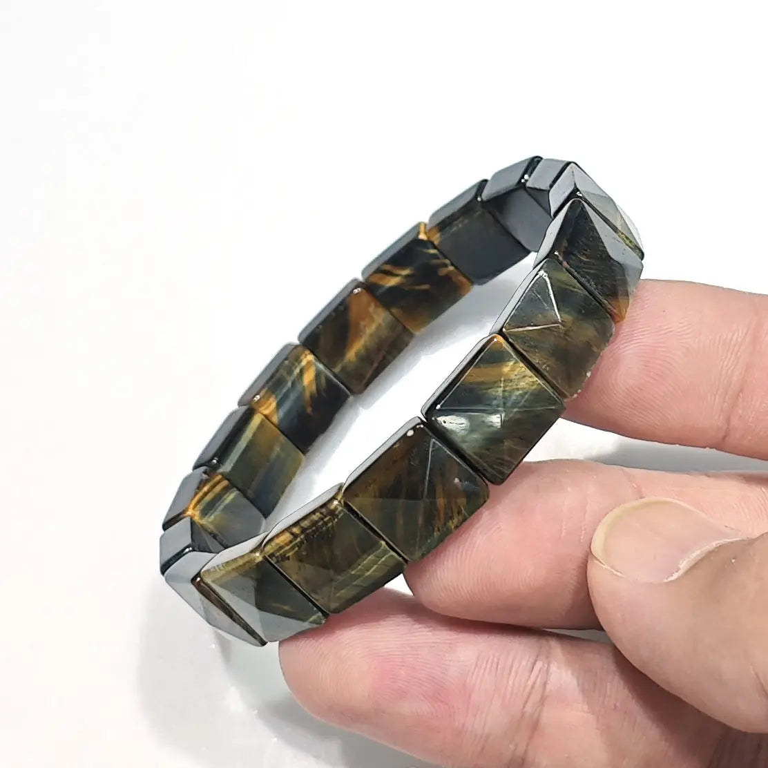 Full View Women’s 18cm Dreamy Tiger Eye Bracelet Faceted Square Beads Boho Gift for Her