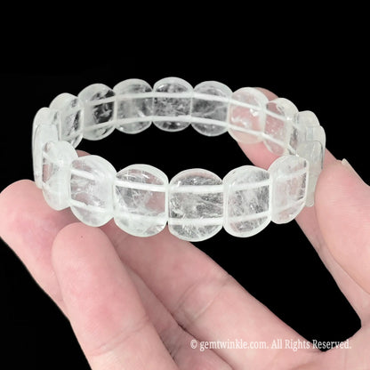 natural clear quartz smooth rectangular bead bracelet side profile