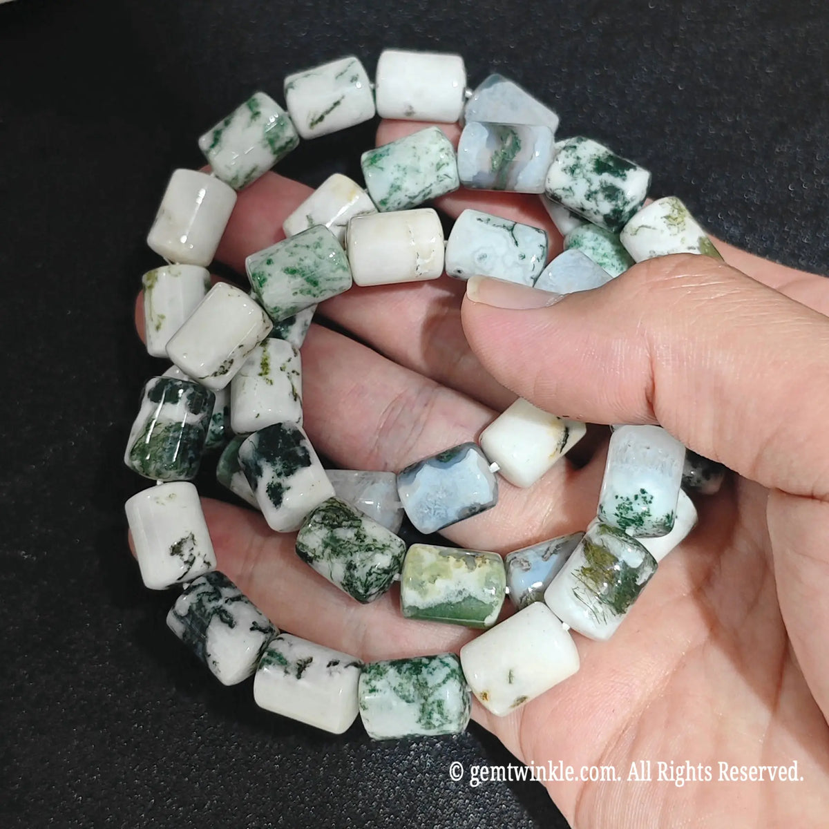 Green Dendritic Agate Gemstone Bracelet Display