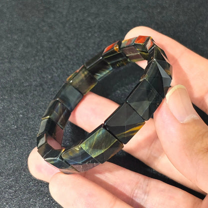 天然ブルータイガーアイカーブバングルカフブレスレット 16mm ホークスアイジェムストーンプレートジュエリー卸売