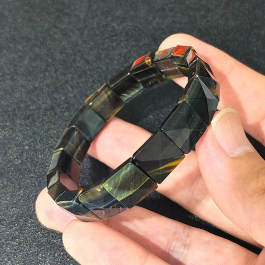 Natural Blue Tigers Eye Curved Bangle Cuff Bracelet 16mm Hawks Eye Gemstone Plate Jewelry Wholesale