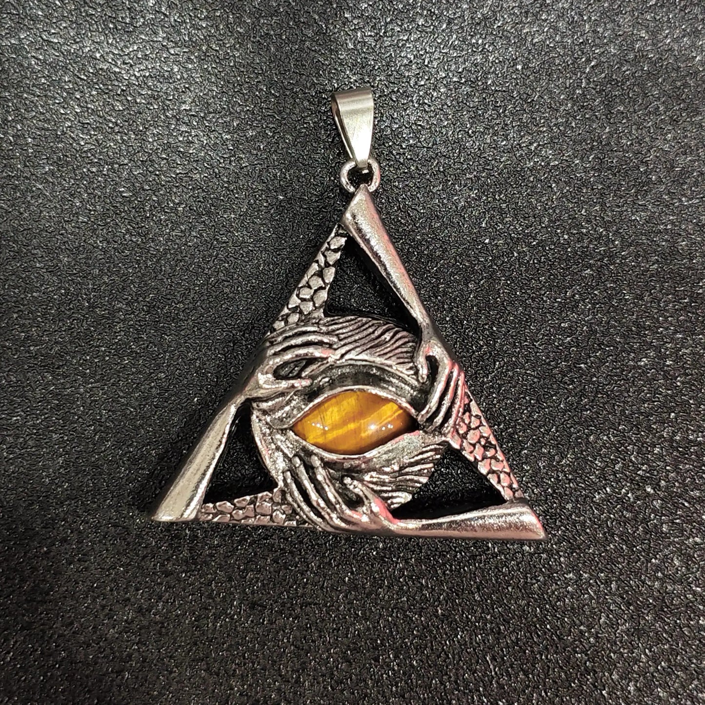 Tiger Eye Triangle Pendant Antique Silver 45mm Gothic Craft Component