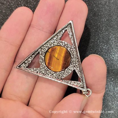 Tiger Eye Triangle Pendant Antique Silver 45mm Gothic Craft Component