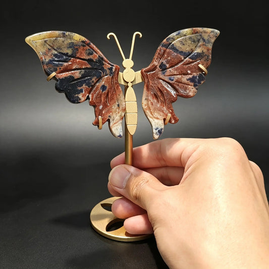 Carved natural multi-mineral associated stone butterfly small decor ornament