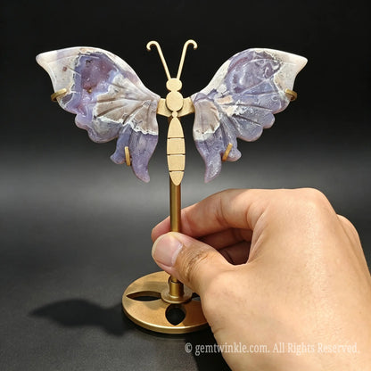 Hand carved purple agate butterfly crystal figurine with smooth polished wings