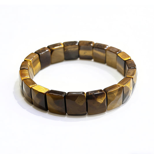 Natural tiger’s eye faceted bead bracelet with golden-brown bands and silky chatoyancy; 17cm stretch for minimalist daily wear