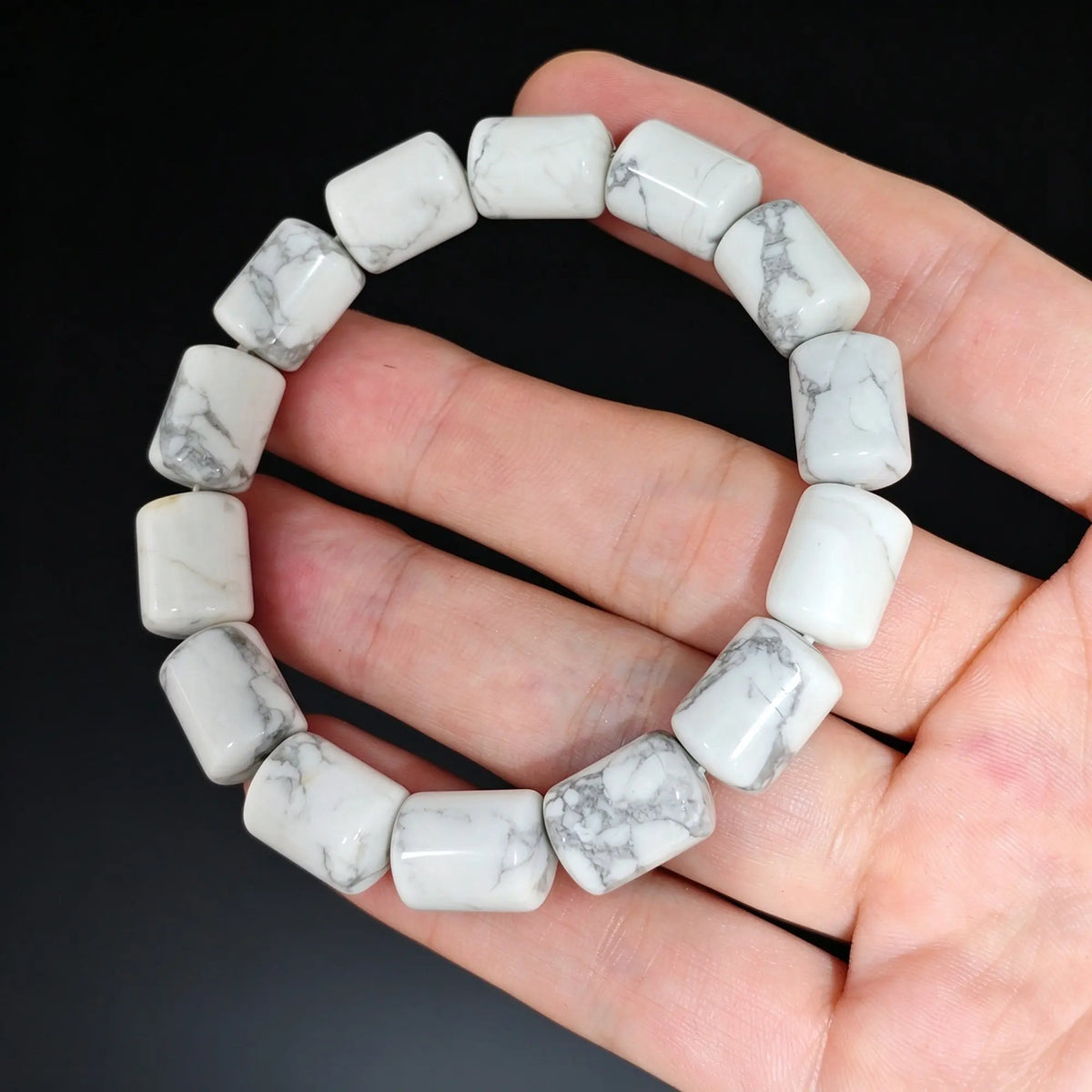 Natural White Howlite Cylinder Bracelet Overview