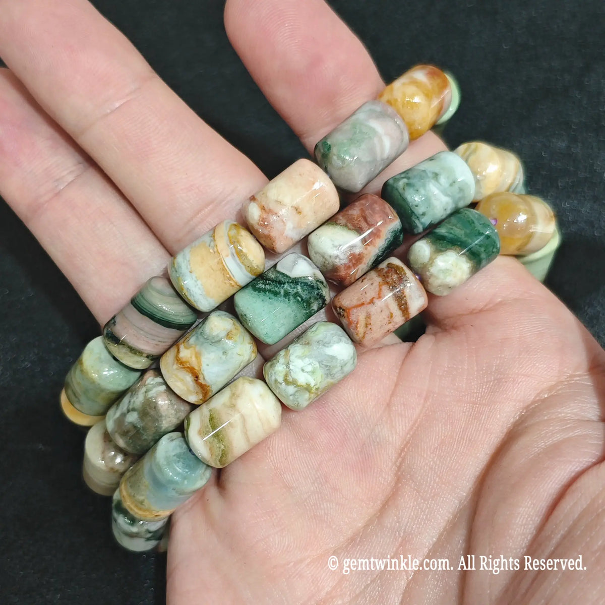 Multi Color Ocean Jasper Gemstone Bracelet Display