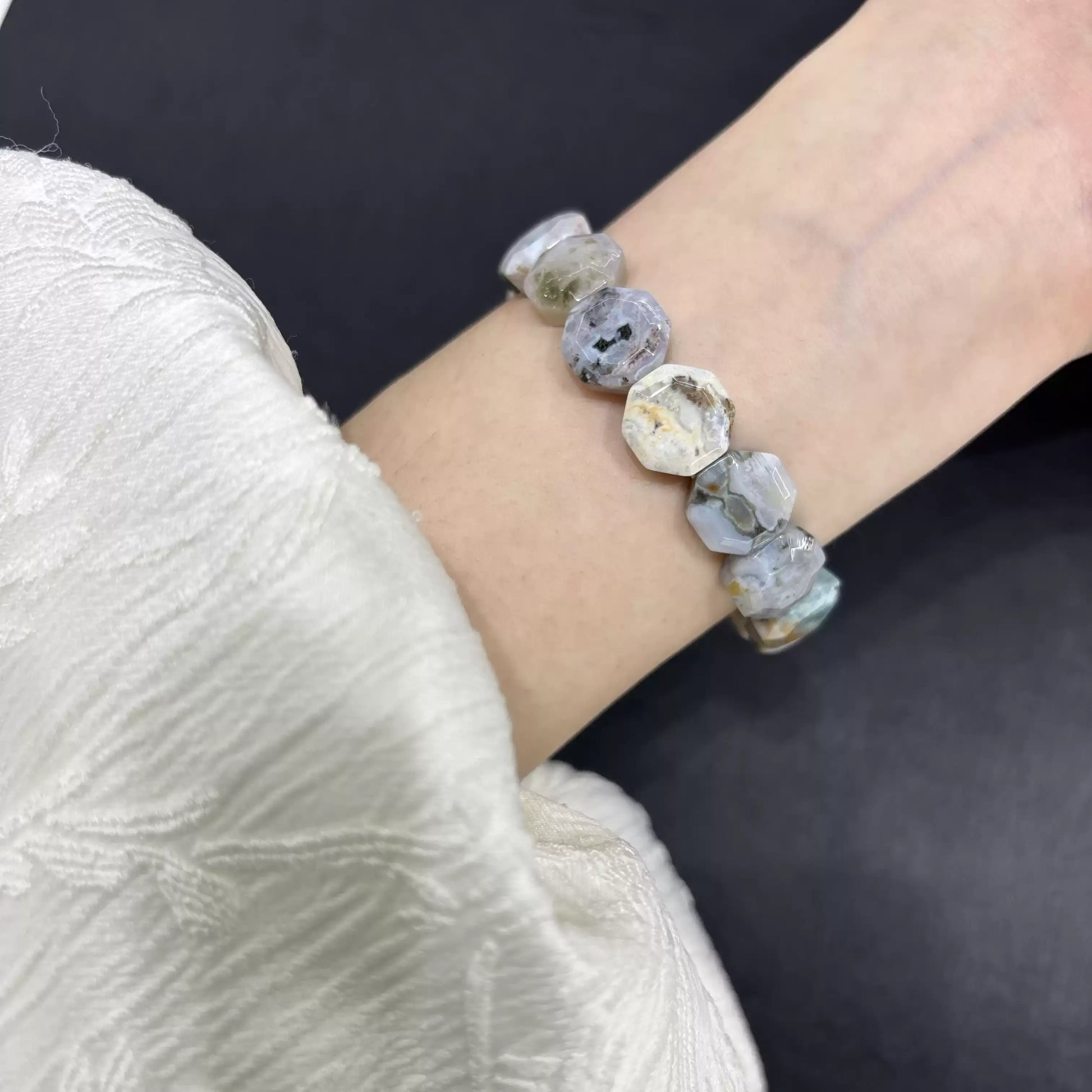 Comfortable stretch bracelet made of natural Ocean Jasper beads, fitting wrists up to 18cm—ideal for daily mindful wear