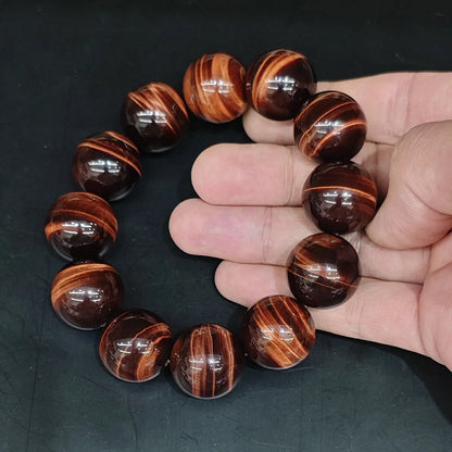 Red Tiger’s Eye Round Bead Bracelet – 6mm to 20mm Size Range, Smooth Spheres