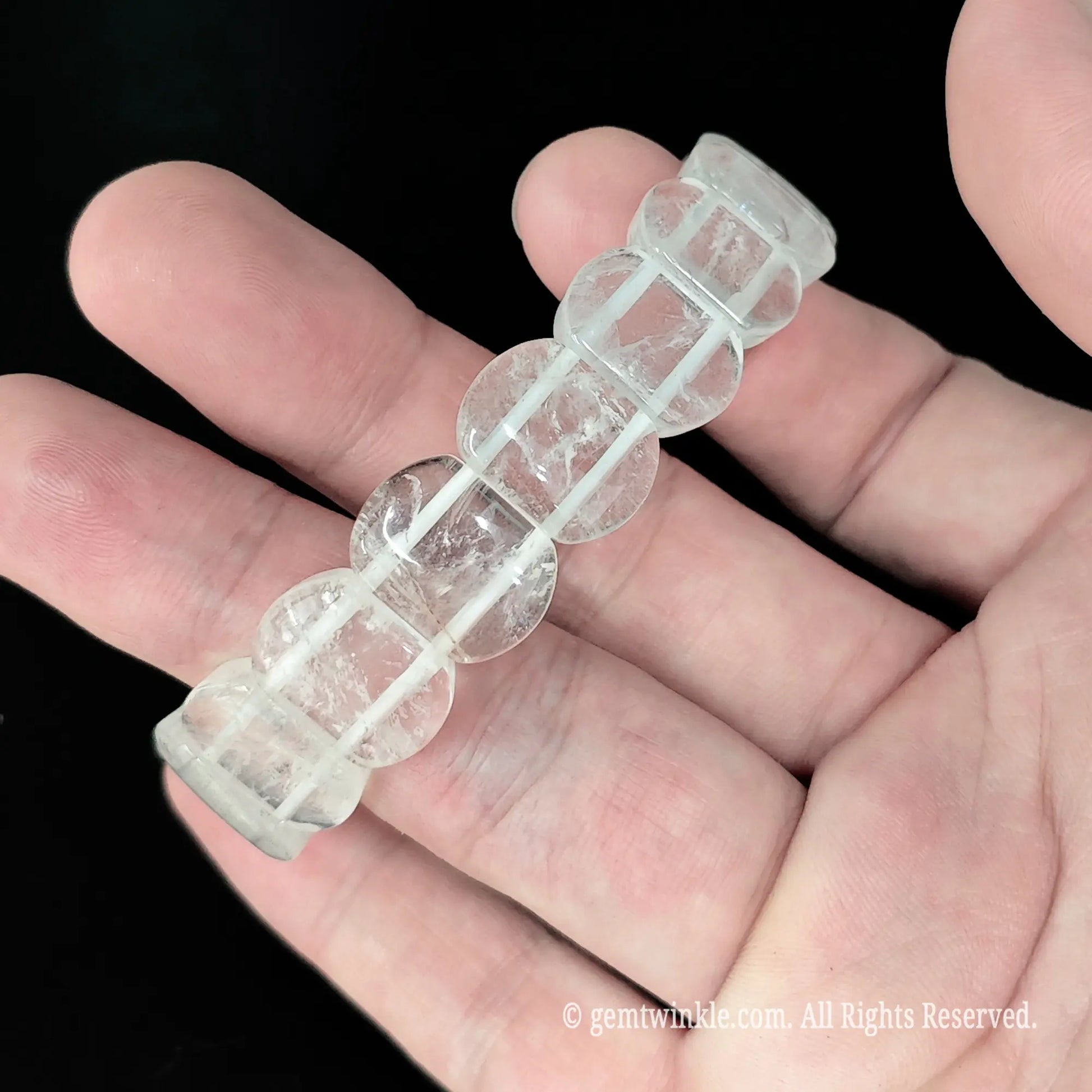translucent white crystal smooth tile bead stretch bracelet styled on wrist