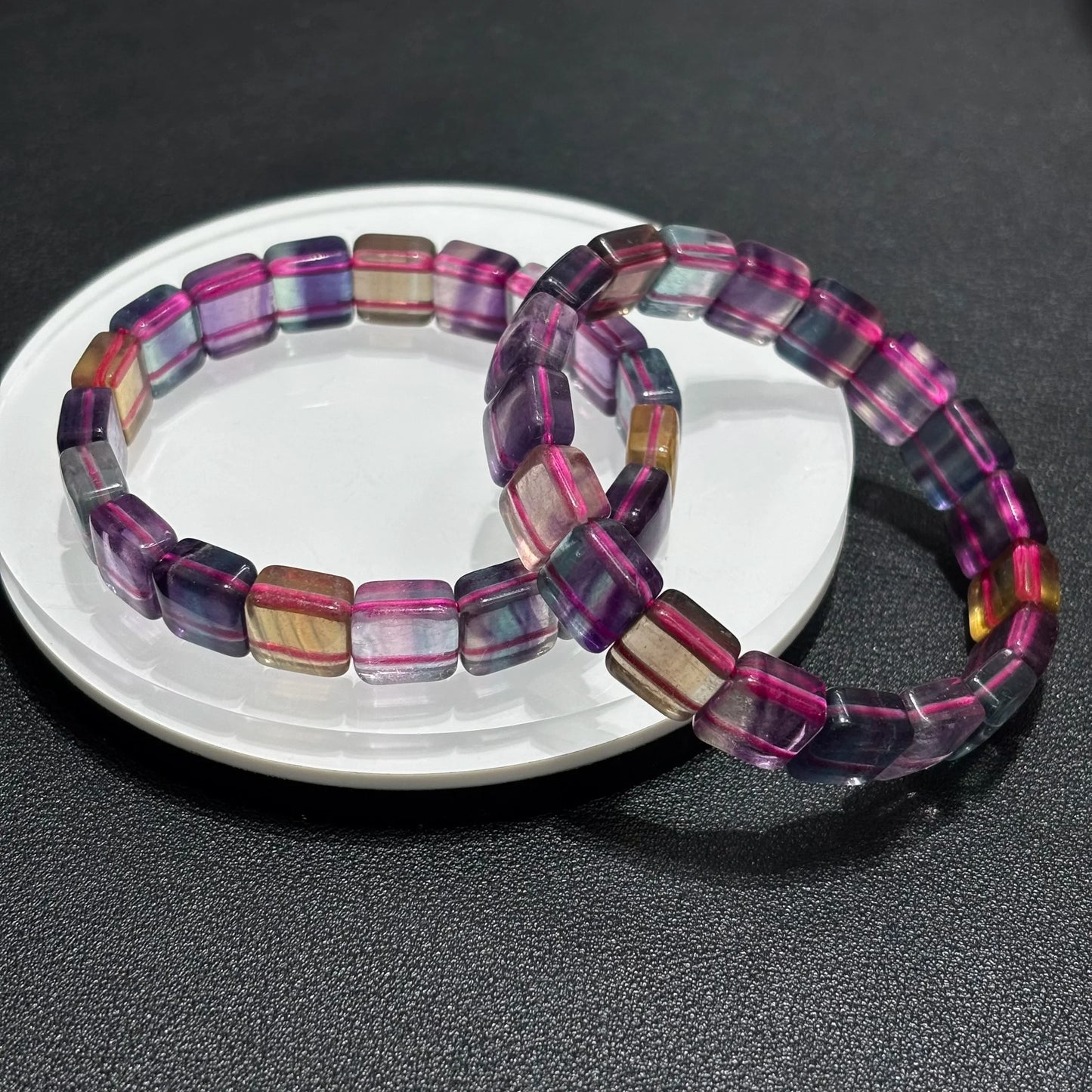Natural Rainbow Fluorite Square Bracelet – Chakra Balancing, Mental Clarity, Focus & Intuition