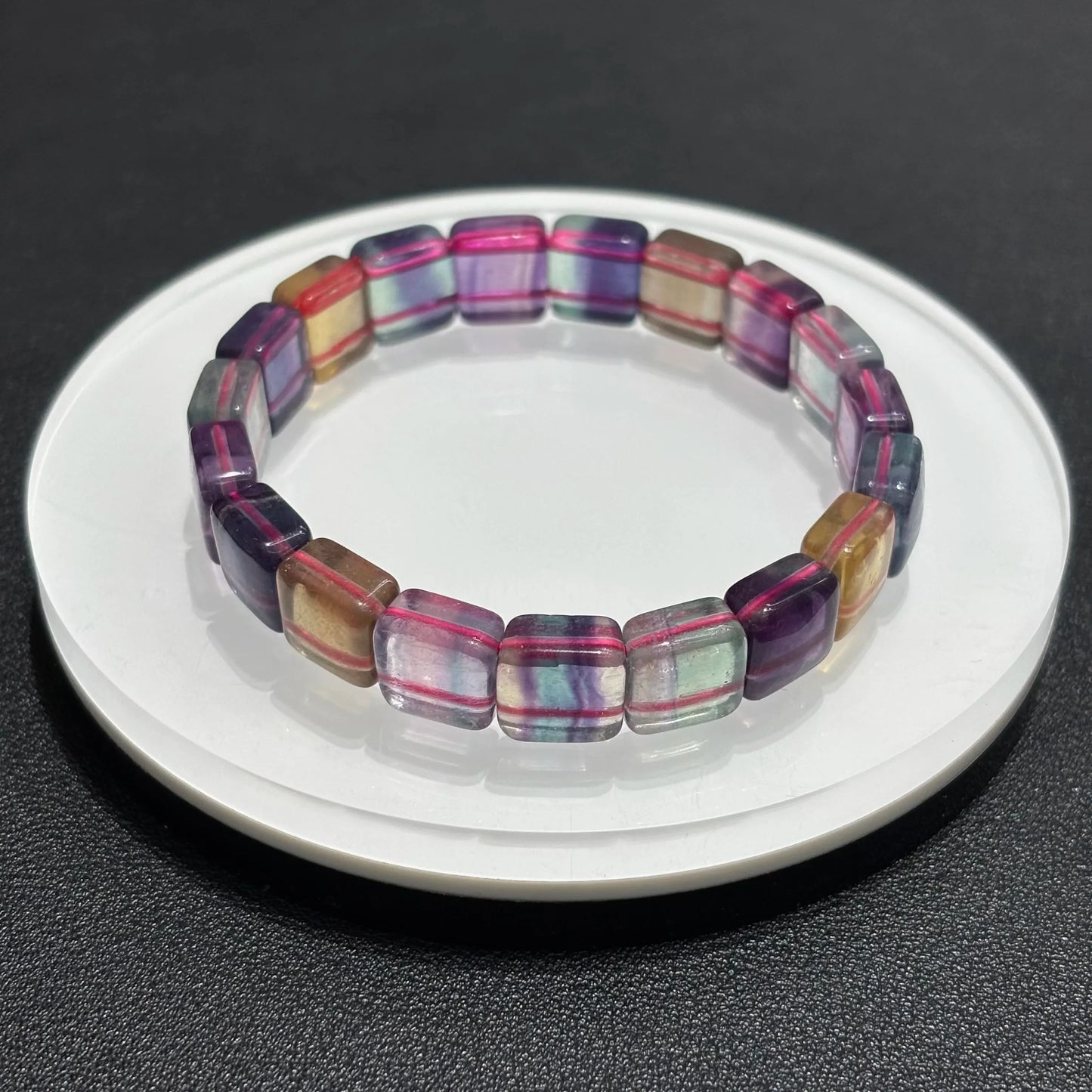 Natural Rainbow Fluorite Square Bracelet – Chakra Balancing, Mental Clarity, Focus & Intuition