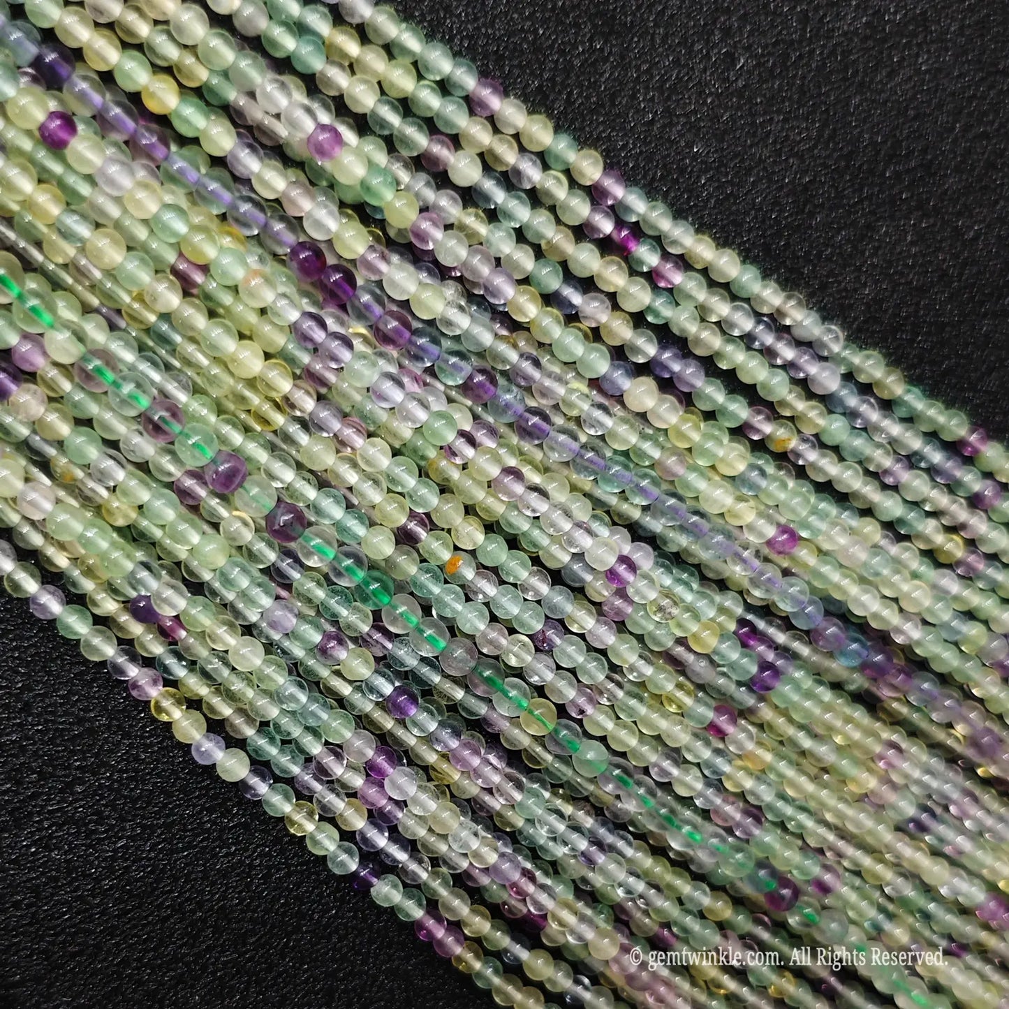 Bulk supply of small 3mm multi color fluorite crystal beads strands with authentic stone textures