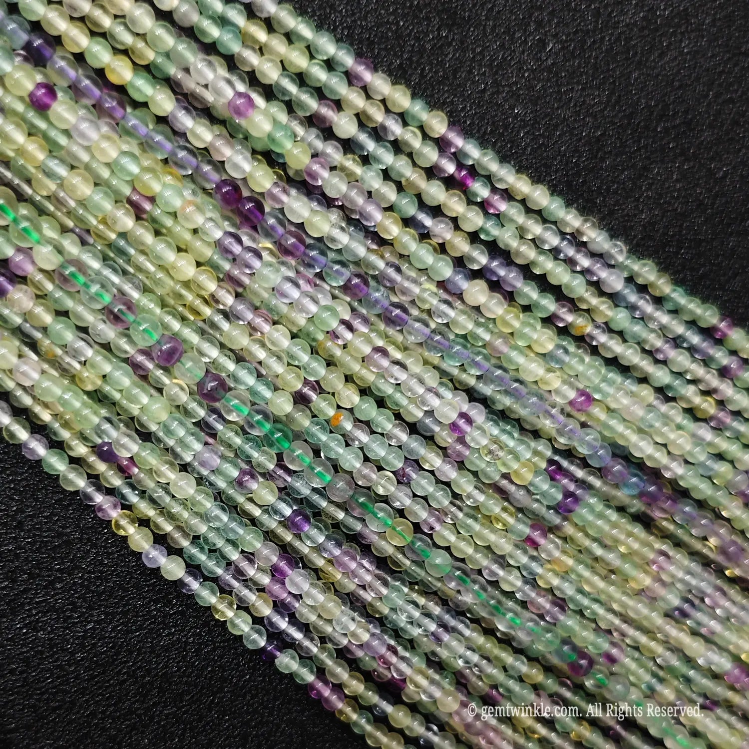 Bulk supply of small 3mm multi color fluorite crystal beads strands with authentic stone textures