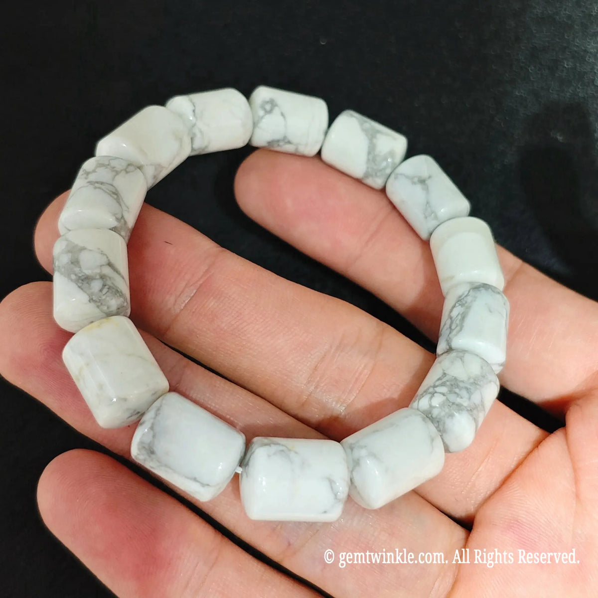 White Howlite Stone Geometric Bracelet Angular View