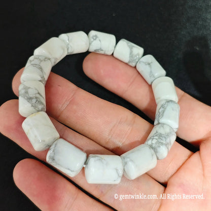 White Howlite Stone Geometric Bracelet Angular View