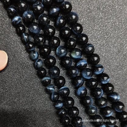 Midnight blue hawks eye crystal round beads strands for handmade jewelry design