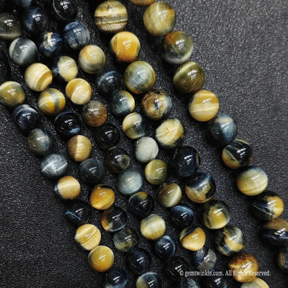 Natural multi color mixed blue and golden tigers eye round crystal strands for jewelry design