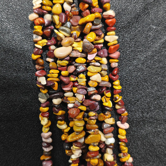 Multiple strands of natural mookite jasper 5-10mm irregular yellow and red chip beads for jewelry crafting