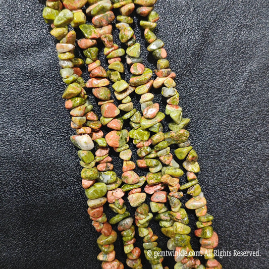 Multiple strands of natural unakite 5-10mm irregular green and pink chip beads for jewelry crafting