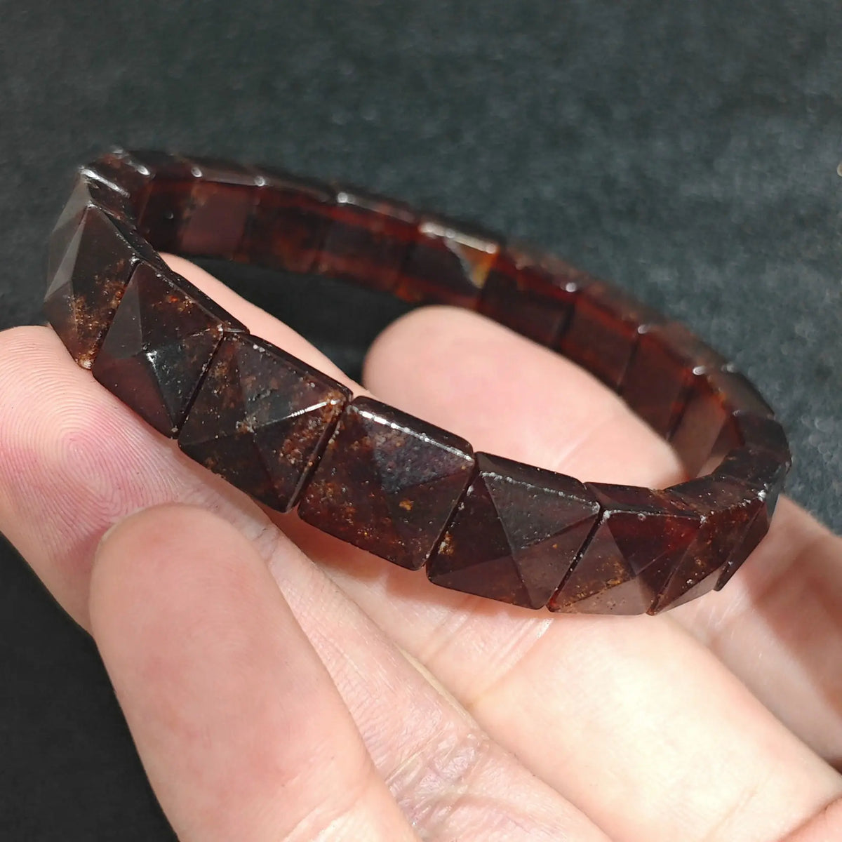 Wine Red Garnet Geometric Bracelet Angular View
