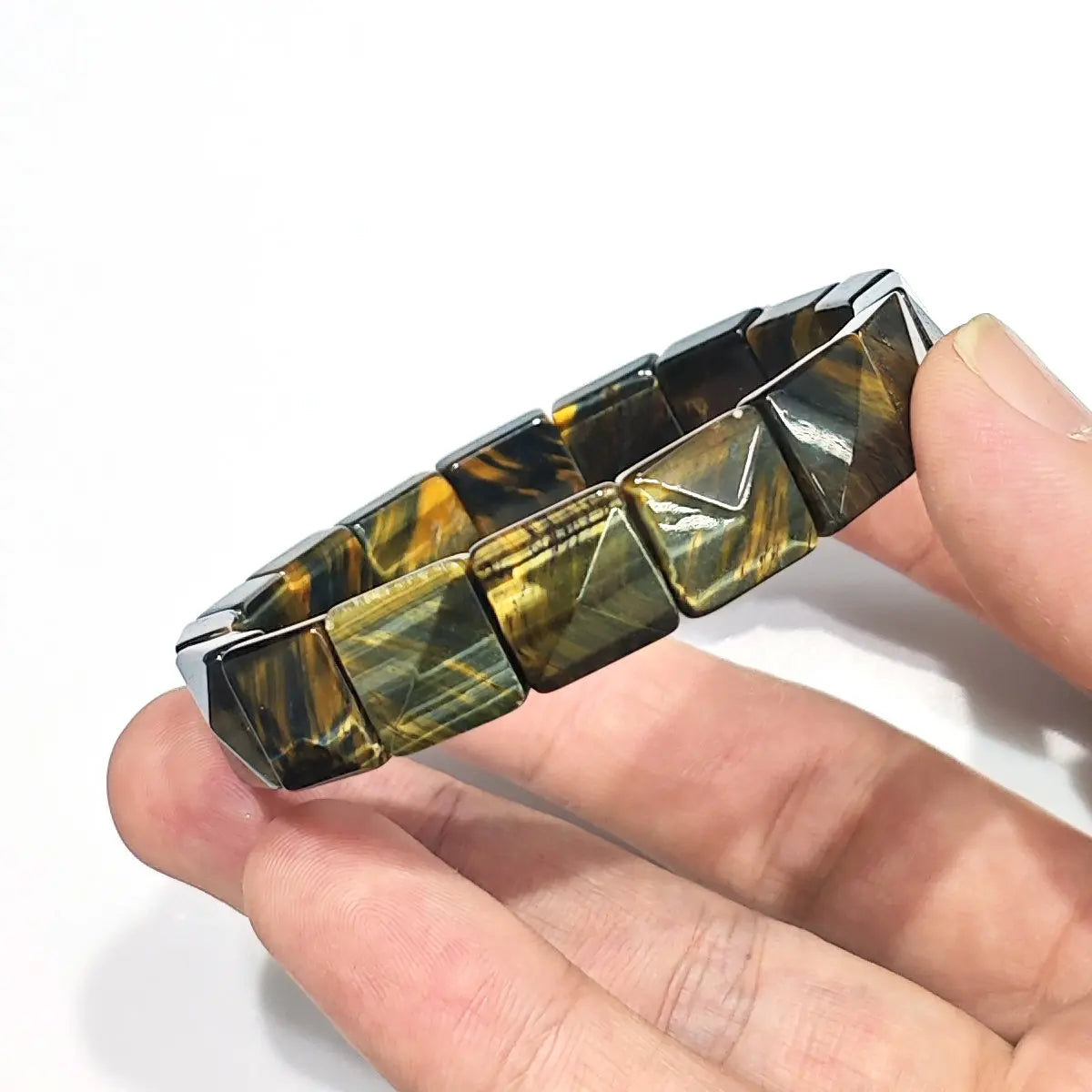 Women’s Dreamy Tiger Eye Faceted Square Bracelet ~10mm Beads 18cm Length Mini Stackable Jewelry