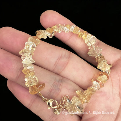 citrine chip bracelet on wrist showcasing 15cm to 18cm adjustable length